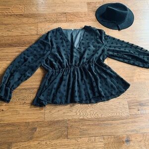 Black Swiss‎ Dot Babydoll Blouse